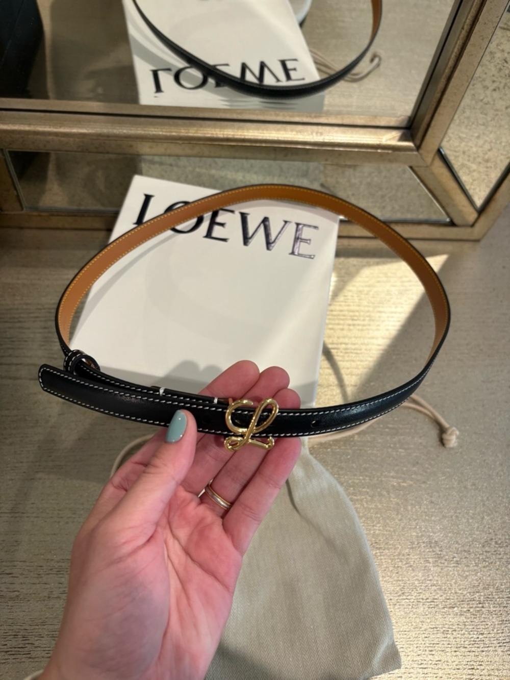 Loewe Black Skinny Leather Belt Gold L Collection SS 23 Size 75 Small - Picture 4 of 16